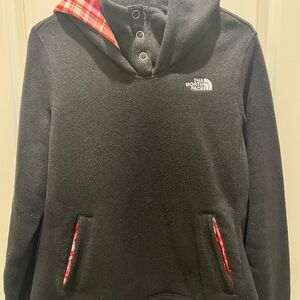The North Face Black Jacket with Red Plaid Trim